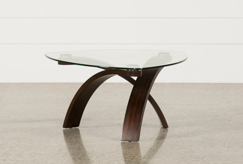 Allure Brown Triangle Glass Top + Wood Base Coffee Table