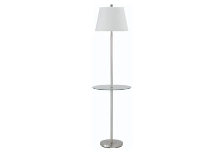 60 Inch Brushed Nickel Silver Floor Lamp With Built-In Glass Table - Main