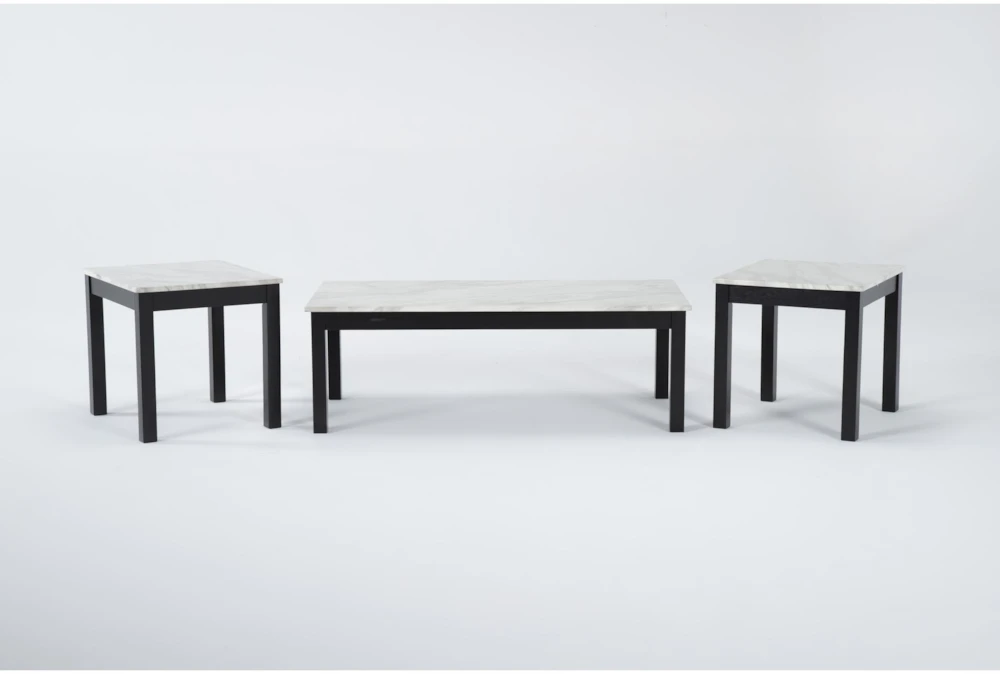 Thurner White Faux Marble 3 Piece Coffee Table Set