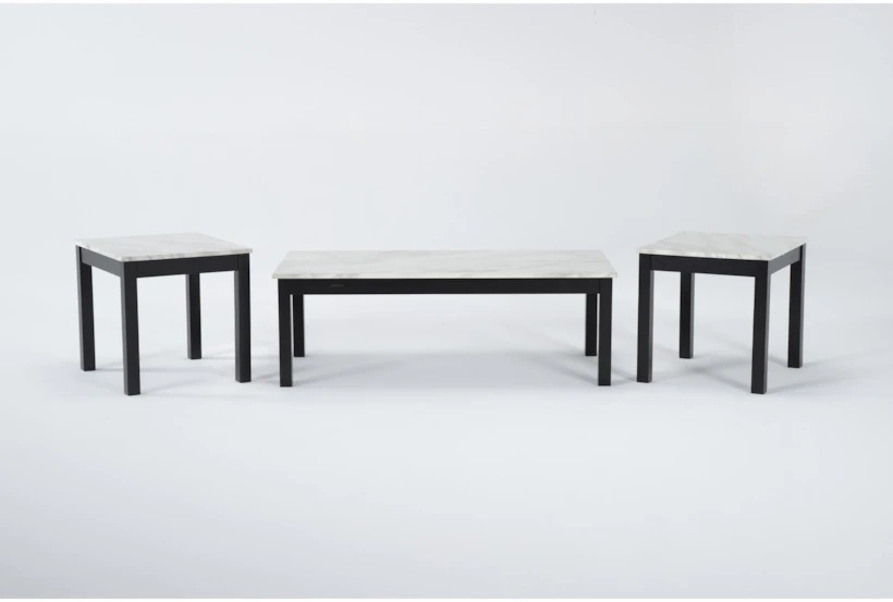 Thurner White Faux Marble 3 Piece Coffee Table Set - 360