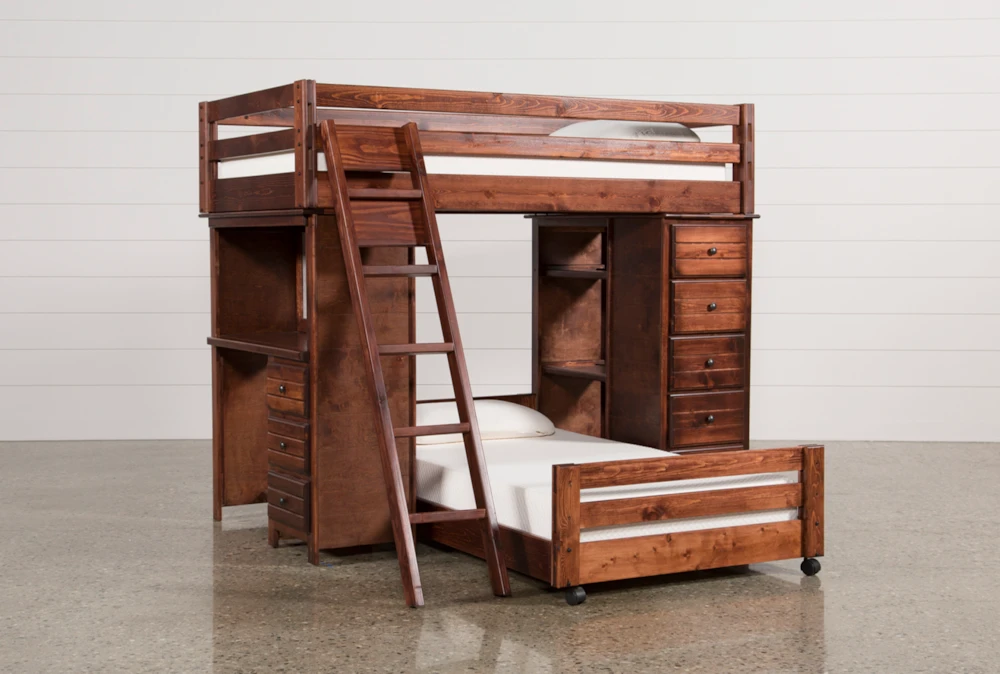 Sedona Twin Over Loft Bunk With, Bunk Bed With Built In Dresser And Deskset
