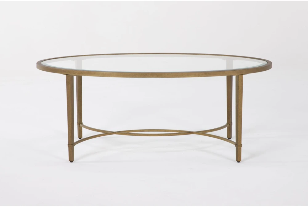 Latona Clear Glass + Bronze Metal Oval Coffee Table