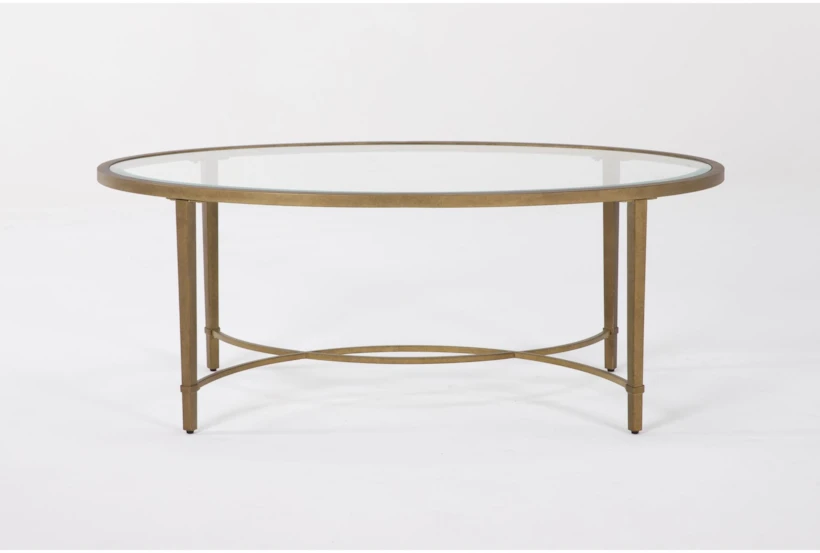 Latona Clear Glass + Bronze Metal Oval Coffee Table - 360