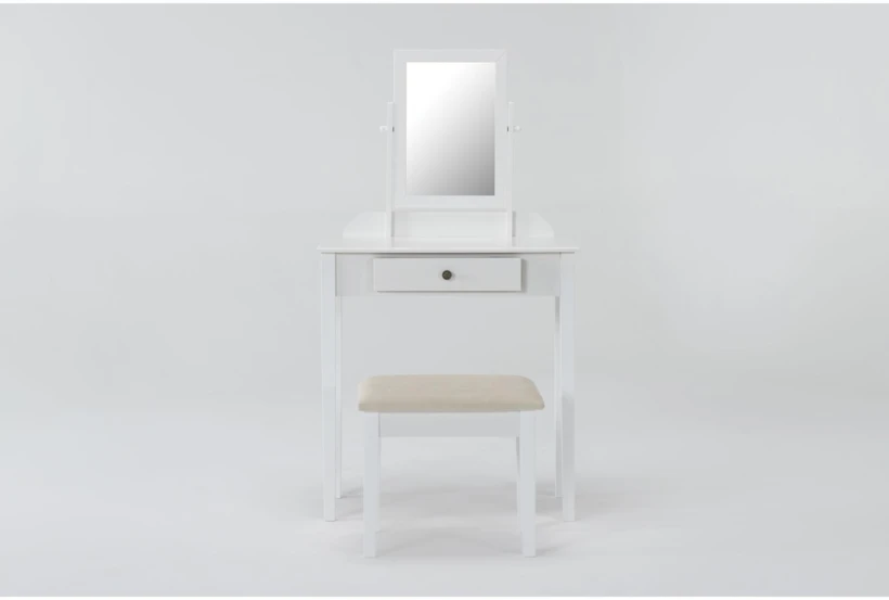 Ivy White Vanity Table + Stool - 360