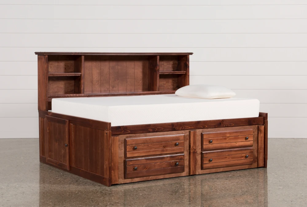 Sedona Full Wood Bookcase Daybed Bed With 2- Drawer Captains Trundle