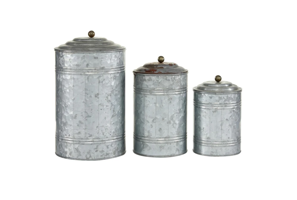 3 Piece Set Galvanized Metal Canisters