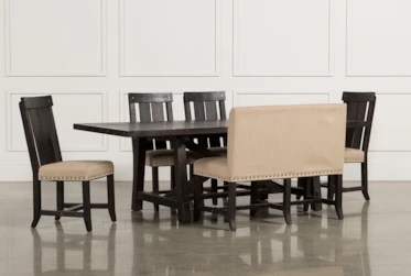 Jaxon Rectangle Dining With Bench & Wood Chairs Set For 6
