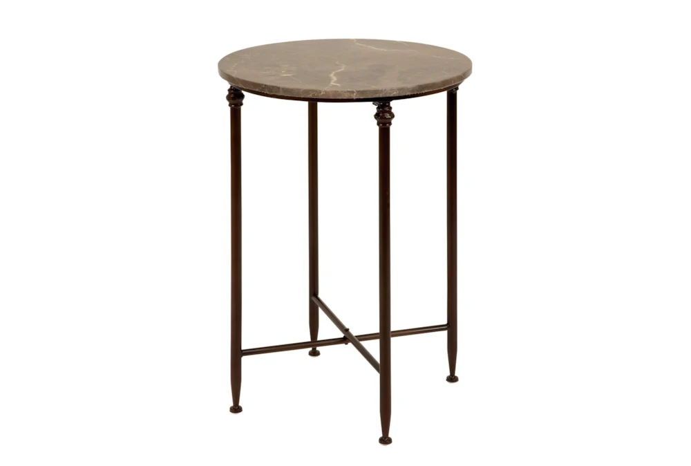 18" Round Iron And Marble Accent Table
