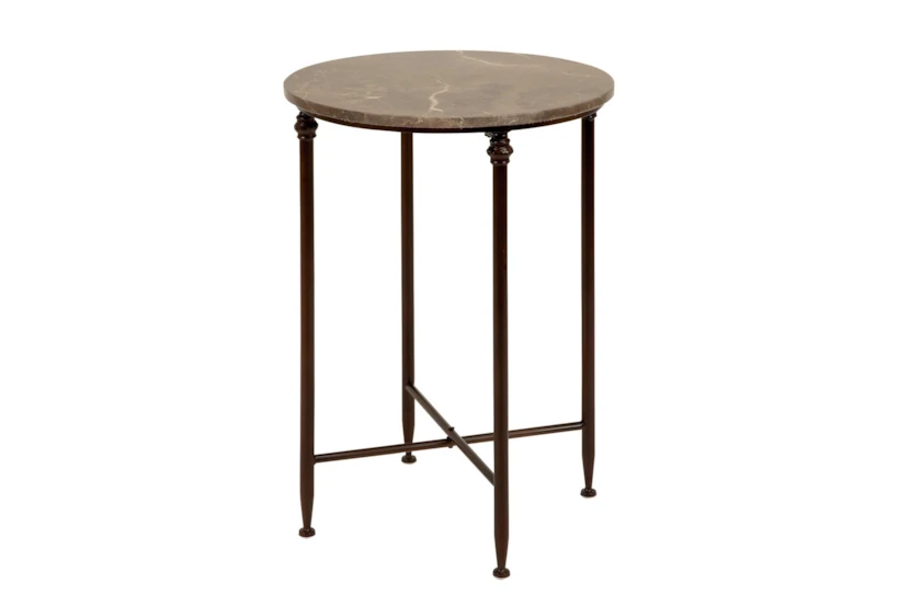 18" Round Iron And Marble Accent Table - 360