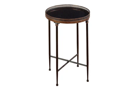 18 Inch Round Gold And Black Marble Tray Accent Table