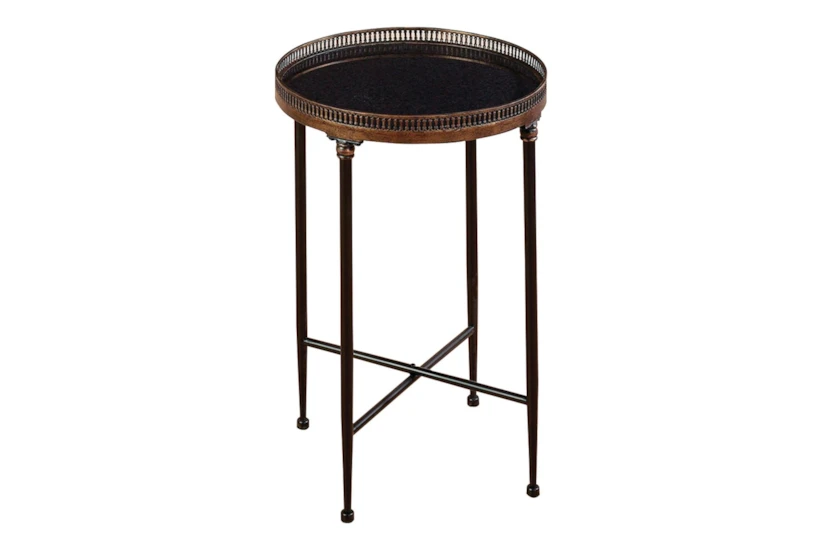 18" Round Gold And Black Marble Tray Accent Table - 360