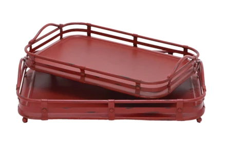 2 Piece Set Red Metal Trays - Main