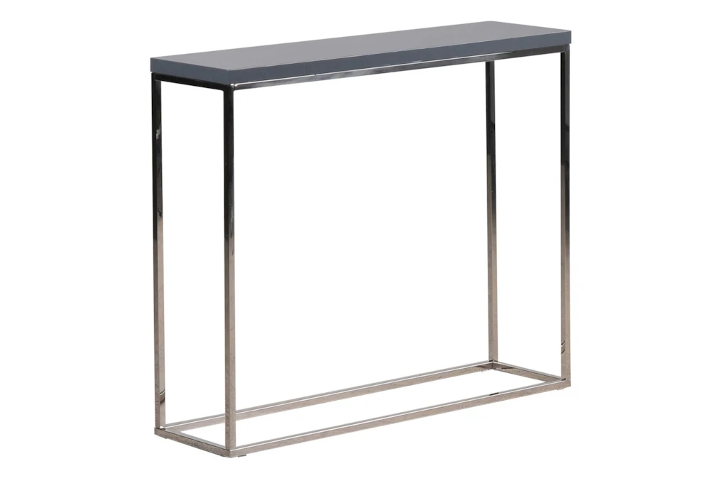 Riley Grey 35 Inch Console Table With Polished Stainless Steel Base