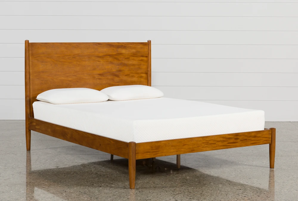 Alton Cherry Queen Platform Bed, Queen Size Bed Frame With Headboard Cherry Wood
