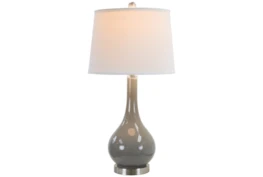 28 Inch Grey Glass + Brushed Nickel Base Table Lamp
