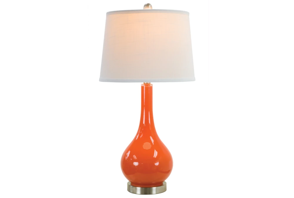 28 Inch Orange Glass + Brushed Nickel Base Table Lamp