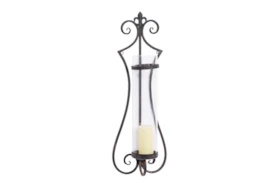 31 Inch Scroll Metal & Glass Candle Sconce
