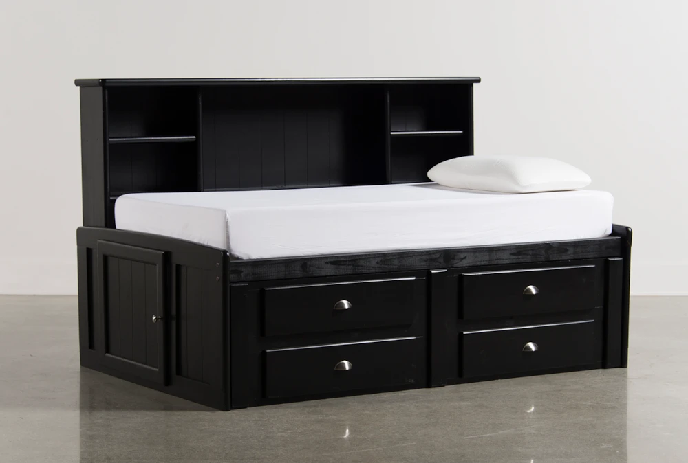Summit Black Twin Bookcase Daybed Bed, Trundle Bed With Storage And Bookcase