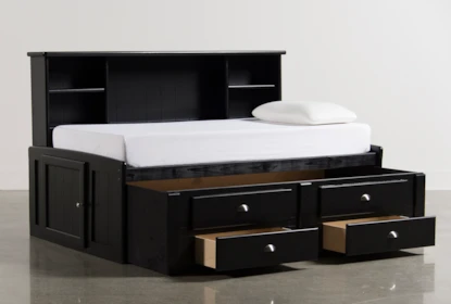 Summit Black Twin Bookcase Daybed Bed, Bookcase Daybed With 3 Drawers And Trundle