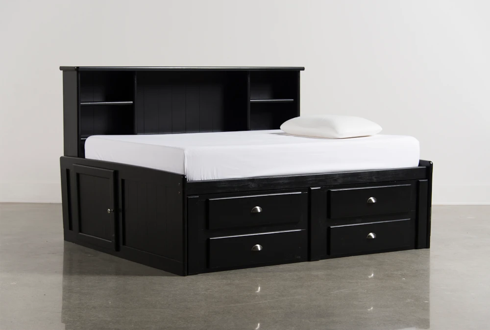Summit Black Full Bookcase Daybed Bed, Captain S Bed With Trundle Drawers And Bookcase