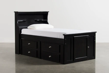Summit Black Twin Bookcase Bed With Single 4- Drawer Storage - Main