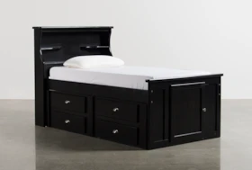 Summit Black Twin Bookcase Bed With Double 4- Drawer Storage