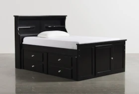 Summit Black Full Bookcase Bed With Double 4- Drawer Storage