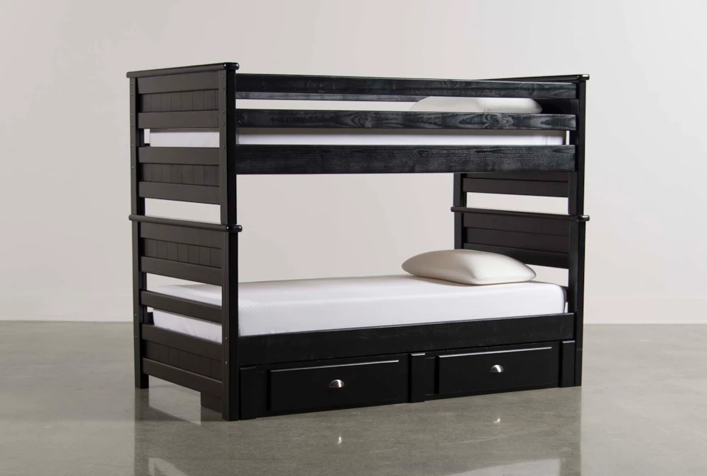 Summit Black Twin Over Twin Wood Bunk Bed With 2-Drawer Underbed Storage