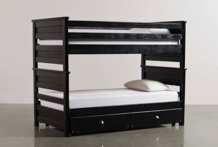 Summit Black Twin Over Twin Bunk Bed With Trundle With Mattress
