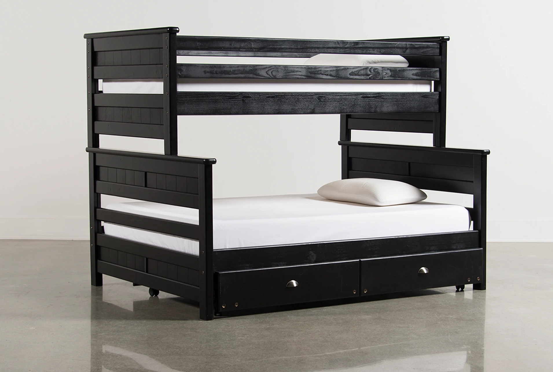 Summit Black Twin Over Full Bunk Bed With Trundle With Mattress  Living Spaces
