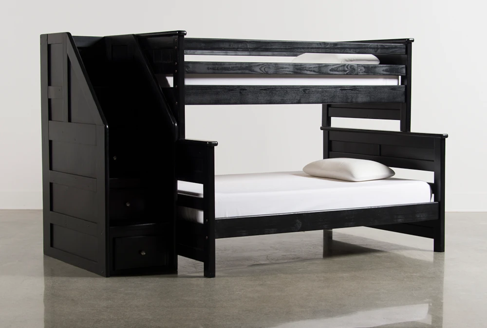 Summit Black Twin Over Full Wood Bunk Bed With Stairway Chest