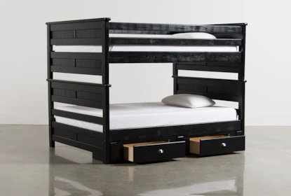 Summit Black Full Over Bunk Bed, Twin Over Full Bunk Bed With Stairs And Storage