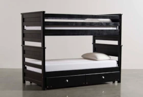 Summit Black Full Over Full Bunk Bed With Trundle With Mattress