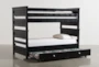 Summit Black Full Over Full Wood Bunk Bed With Trundle With Mattress - Back