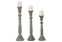 3 Piece Set Distressed Wooden Candleholders - Signature