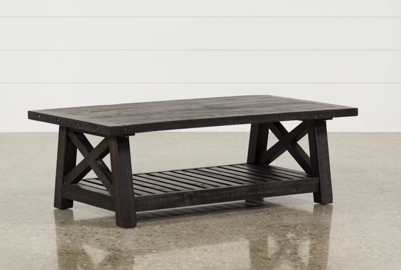 Jaxon Black Rectangle Coffee Table With Storage Shelf - 360