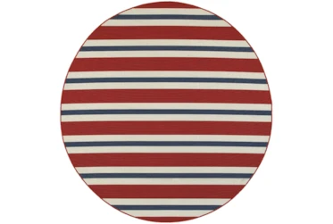 7'9" Round Outdoor Rug-Cabana Stripes Red