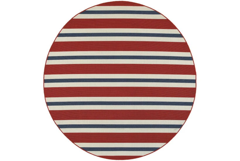 7'9" Round Outdoor Rug-Cabana Stripes Red - 360