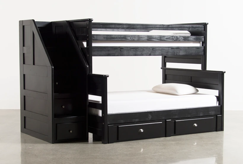 Summit Black Twin Over Full Wood Bunk Bed With 2-Drawer Underbed Storage & Stairway Chest - 360