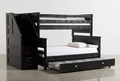 Summit Black Twin Over Full Bunk Bed With Trundle/Mattress 