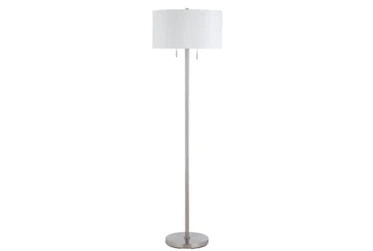 59 Inch Brushed Silver Steel Column Floor Lamp With Dual Pull Chains