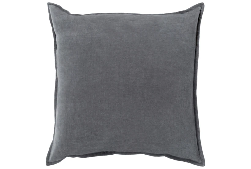 18x18 Charcoal Grey Cotton Velvet Flange Edge Throw Pillow - 360