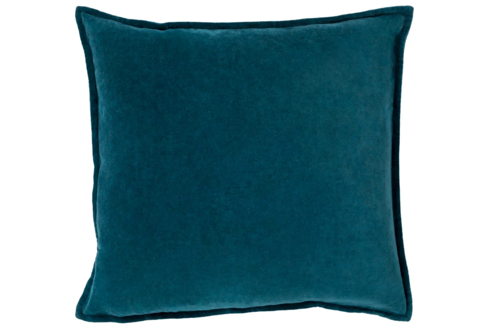 18x18 Teal Blue Cotton Velvet Flange Edge Throw Pillow