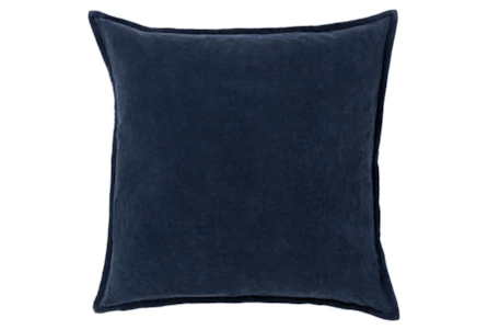 18x18 Deep Navy Blue Cotton Velvet Flange Edge Throw Pillow - Main