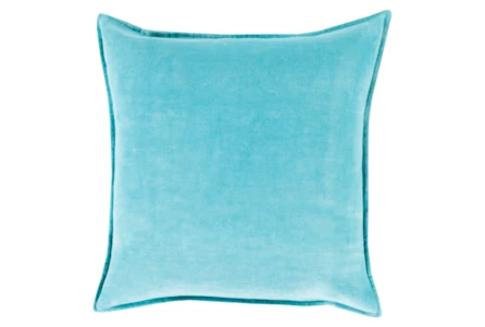 18x18 Aqua Blue Cotton Velvet Flange Edge Throw Pillow - Main