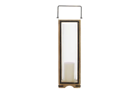 31 Inch Wood Metal Glass Lantern