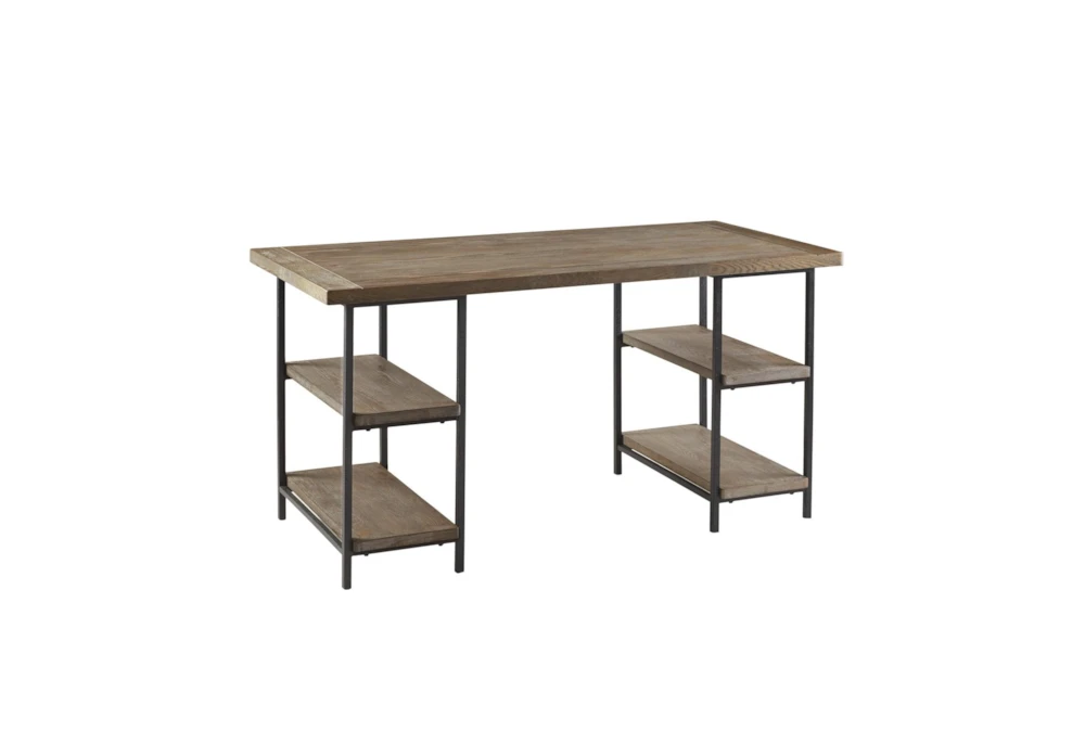 Circa Grey 60" Computer Desk With Wood Top + Metal Frame With 4 Shelves