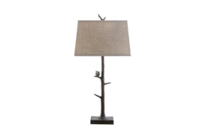 32 Inch Brown Resin Bird On Branch Table Lamp With Rectangle Shade