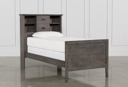 Owen Grey Twin Bookcase Bed With No, Grey Twin Headboard With Studs