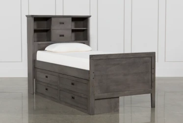 Owen Grey Twin Bookcase Bed With Single 4-Drawer Storage Unit